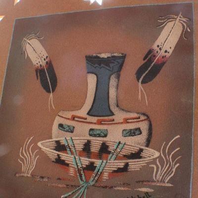 Lot #142: Vintage Navajo Sand Painting 16" x 16" 
