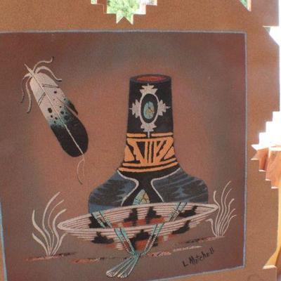 Lot #143: Vintage Navajo Sand Painting 16" x 16" 