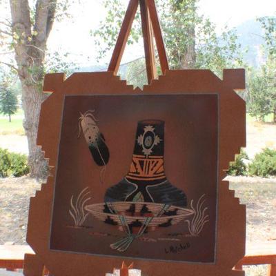 Lot #143: Vintage Navajo Sand Painting 16" x 16" 