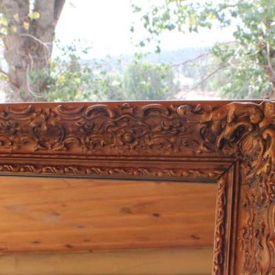 Lot #144: Vintage Large HEAVY Mirror w/ Wood Carved Frame 36" x 24" 