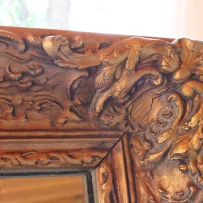 Lot #144: Vintage Large HEAVY Mirror w/ Wood Carved Frame 36" x 24" 