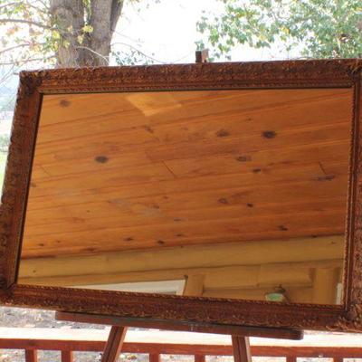 Lot #144: Vintage Large HEAVY Mirror w/ Wood Carved Frame 36" x 24" 