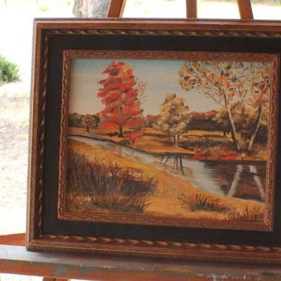 Lot #150: Vintage Original Oil Painting SIGNED C. Hall Landscape Scene 13.5" x 11.5" 