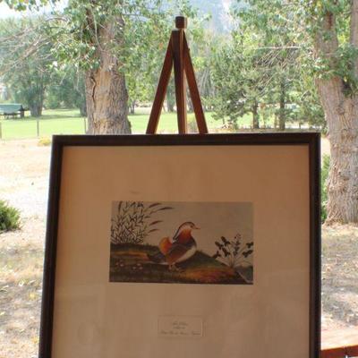 Lot #152: Vintage Made in Spain Colored Lithograph of Bird Framed w/ Glass 19" x 17" 