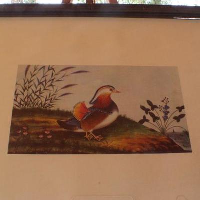 Lot #152: Vintage Made in Spain Colored Lithograph of Bird Framed w/ Glass 19" x 17" 