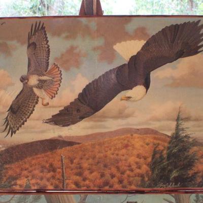Lot #156: (2) Vintage Mid Century Modern Animal Art Prints Both SIGNED 17.5" x 11.5" 