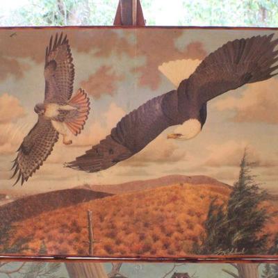 Lot #156: (2) Vintage Mid Century Modern Animal Art Prints Both SIGNED 17.5" x 11.5" 