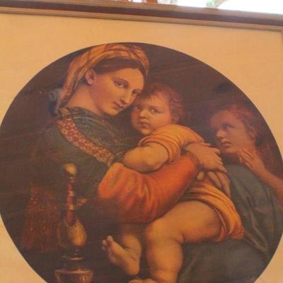 Lot #157: Vintage Raphael Print of "Madonna of the Chair" 19.5" x 18.5" 
