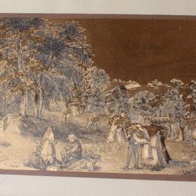 Lot #158: Pair of Vintage Gold Reflective Farm Scenes Art Prints (Each is 11" x 9")