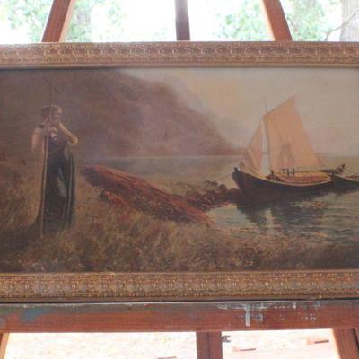 Lot #159: Vintage Framed Glass Art Print SIGNED 14" x 8.5" 