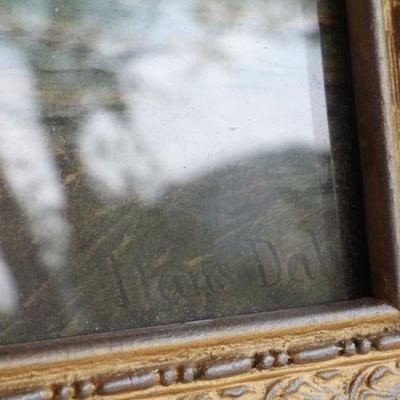 Lot #159: Vintage Framed Glass Art Print SIGNED 14" x 8.5" 