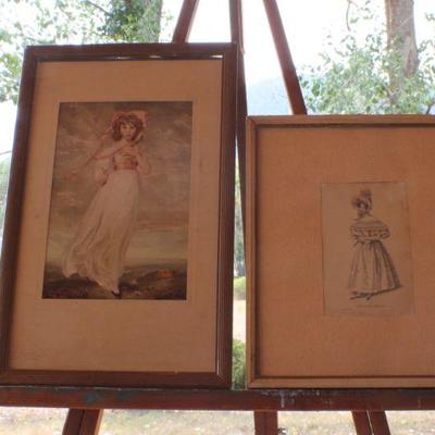 Lot #160: Vintage HENRY E. HUNTINGTON Fashion Art Print + "Evening Dress" Framed Fashion Print