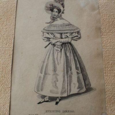 Lot #160: Vintage HENRY E. HUNTINGTON Fashion Art Print + "Evening Dress" Framed Fashion Print
