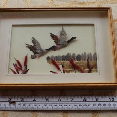 Lot #164: Vintage Framed Feather Sculpture Fine Art Geese and Cattails 