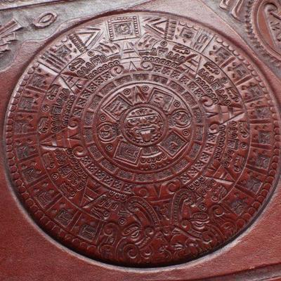 Lot #168: (2) Vintage Leather Business or School Document Binders (Mayan Calendar and Oil Field)