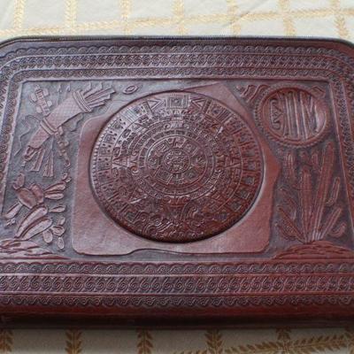 Lot #168: (2) Vintage Leather Business or School Document Binders (Mayan Calendar and Oil Field)