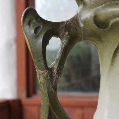 Lot #169: (3) Vintage Home Deco Creations (Green Glass Bowl, Vase and Hand Painted Egg)