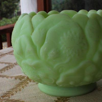 Lot #169: (3) Vintage Home Deco Creations (Green Glass Bowl, Vase and Hand Painted Egg)