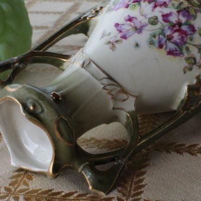 Lot #169: (3) Vintage Home Deco Creations (Green Glass Bowl, Vase and Hand Painted Egg)