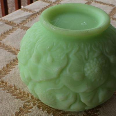 Lot #169: (3) Vintage Home Deco Creations (Green Glass Bowl, Vase and Hand Painted Egg)