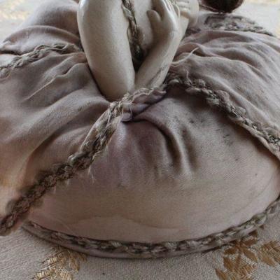 Lot #173: Antique Sewing Needle Pin Cushion Woman w/ Big Hair and Handmade Dress