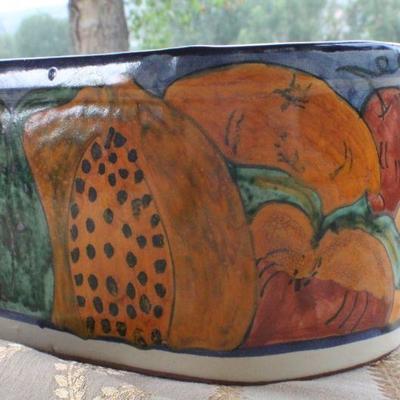 Lot #174: Vintage Hand Painted Ceramic Flower Pot Fruit Theme