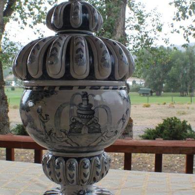 Lot #175: Vintage Tall Made in Italy Fountain Scene Vessel w/ Lid 