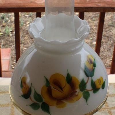 Lot #176: Vintage Tall Glass Shade Table Lamp Yellow Flower Theme