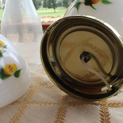 Lot #176: Vintage Tall Glass Shade Table Lamp Yellow Flower Theme
