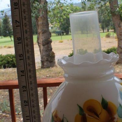 Lot #176: Vintage Tall Glass Shade Table Lamp Yellow Flower Theme