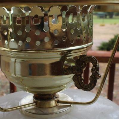 Lot #176: Vintage Tall Glass Shade Table Lamp Yellow Flower Theme
