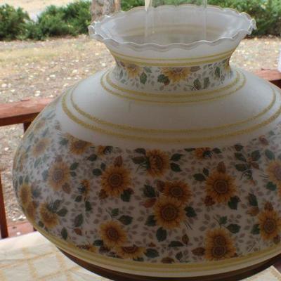 Lot #177: Vintage Tall Glass Shade Lamp Sunflower Theme (top shade has crack)