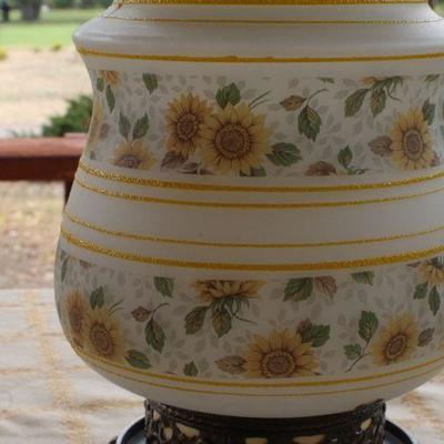 Lot #177: Vintage Tall Glass Shade Lamp Sunflower Theme (top shade has crack)