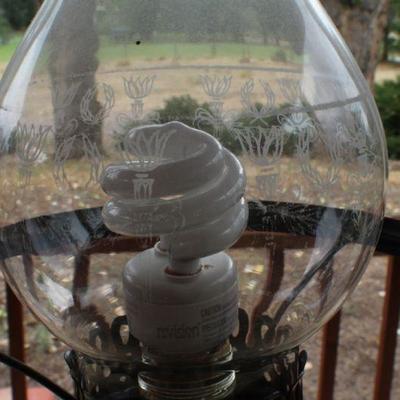 Lot #177: Vintage Tall Glass Shade Lamp Sunflower Theme (top shade has crack)