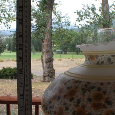 Lot #177: Vintage Tall Glass Shade Lamp Sunflower Theme (top shade has crack)