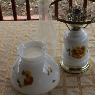 Lot #178: Vintage Tall Glass Shade Table Lamp Yellow Flower Theme #2