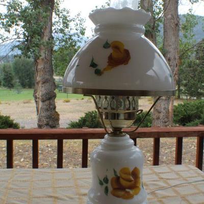 Lot #178: Vintage Tall Glass Shade Table Lamp Yellow Flower Theme #2