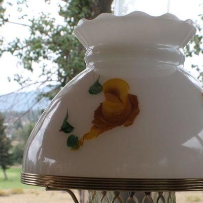 Lot #178: Vintage Tall Glass Shade Table Lamp Yellow Flower Theme #2