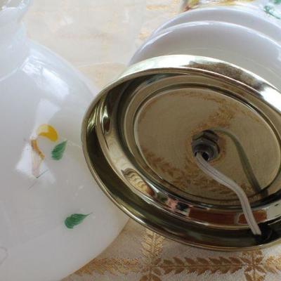 Lot #178: Vintage Tall Glass Shade Table Lamp Yellow Flower Theme #2
