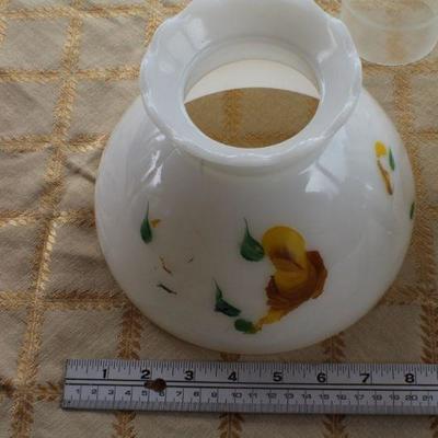 Lot #178: Vintage Tall Glass Shade Table Lamp Yellow Flower Theme #2