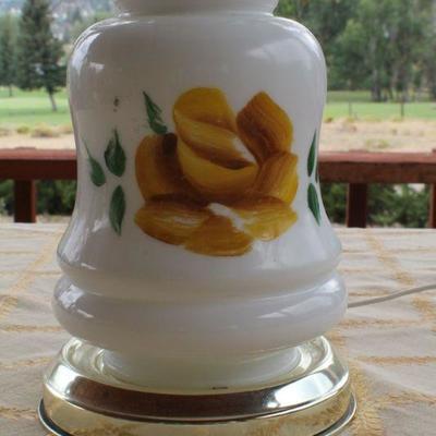 Lot #178: Vintage Tall Glass Shade Table Lamp Yellow Flower Theme #2