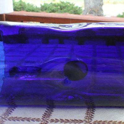 Lot #185: Vintage Mid Century Modern Blue Glass Pitcher w/ Dimple Side Accent