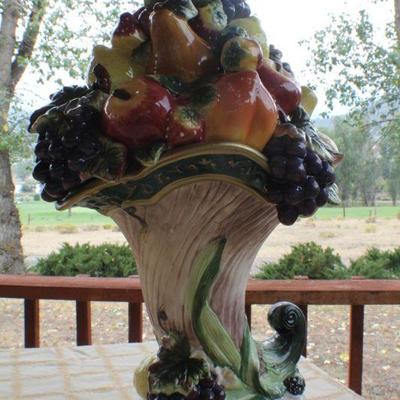 Lot #187: Vintage Large Ceramic Fruit Cornucopia Sculpture