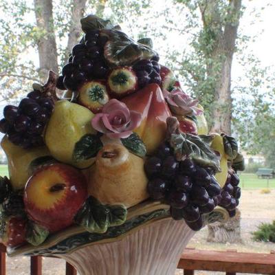 Lot #187: Vintage Large Ceramic Fruit Cornucopia Sculpture