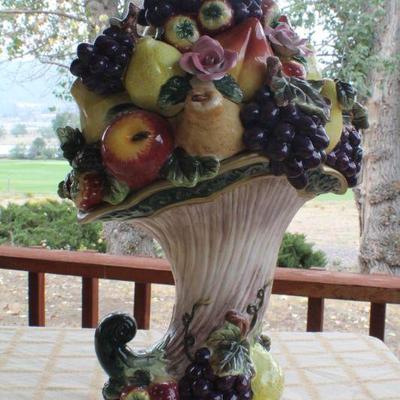 Lot #187: Vintage Large Ceramic Fruit Cornucopia Sculpture