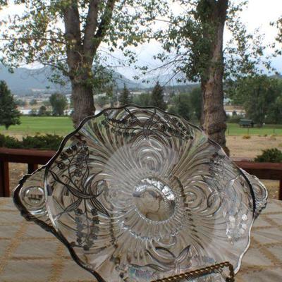 Lot #190: Antique/Vintage Sterling Silver Inlay (marked) Glass Serving Dish
