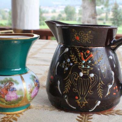 Lot #212: Assorted Vintage Small Pitchers and Vessel ( Hand Decorated/Painted )