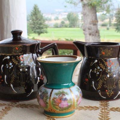 Lot #212: Assorted Vintage Small Pitchers and Vessel ( Hand Decorated/Painted )