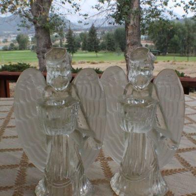 Lot #214: Pair of (2) Vintage Glass Angel Figure Candle Holders