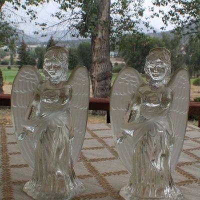 Lot #214: Pair of (2) Vintage Glass Angel Figure Candle Holders